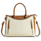 EXOTIC Alvara Tote Bag for Women | Multi-Compartment Handbag with Laptop Space, Front Zip Pockets & Luggage Sleeve | Premium PU Leatherette Work & Travel Tote (BEIGE)