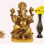 ARTVARKO Brass Lord Ganesha Idol Ganesh Sculpture murti God Ganesha Murti Statue Handmade Ganpati Temple Diwali Puja Home Decor Gift 8 Inches