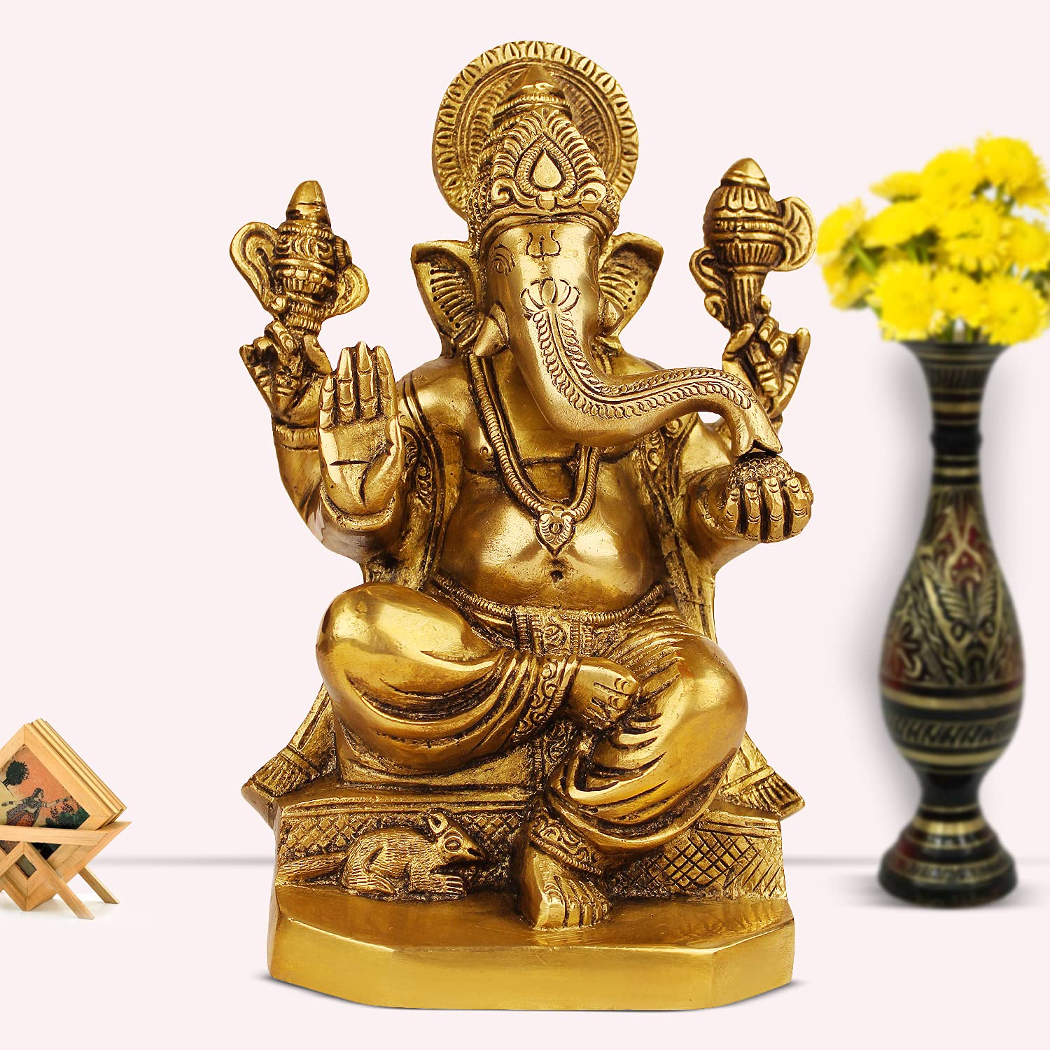 ARTVARKO Brass Lord Ganesha Idol Ganesh Sculpture murti God Ganesha Murti Statue Handmade Ganpati Temple Diwali Puja Home Decor Gift 8 Inches