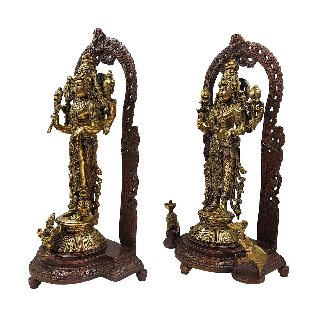 ARTVARKO Brass Lord Bhagwan Vishnu Narayan Lakshmi Statue Idol Murti Holding Gada Conch Shankh Chakra with Garuda for Home Decor Mandir Pooja Laxmi Ji Blessing Height 16 Inches
