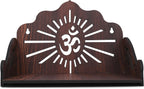 GOJEEVA KRAFT Engineered Wood Hand Crafted Carved Pattern Home Temple for Idols Temple for Home and Office I OM Carved | Set Top Box Stand I Wooden Mandir (Pack of 1) (Medium)