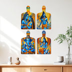 Artvibes Lord Shiva Maa Parvati & Ganesh Devotional Art Auspicious Wooden Art Work Wall Hanging | Spiritual Decor Items | Vastu Paintings | Wall Illustrations | Gift Items (WH_5661N), Set of 4