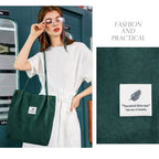 Street27 Korean Canvas Corduroy Tote Bag Casual Work Shoulder Handbags, Multi-Purpose Bag, Sturdy Canvas Bag With Large Capacity, Shopping Bag For Office, College & Daily Use (Green, Womens)