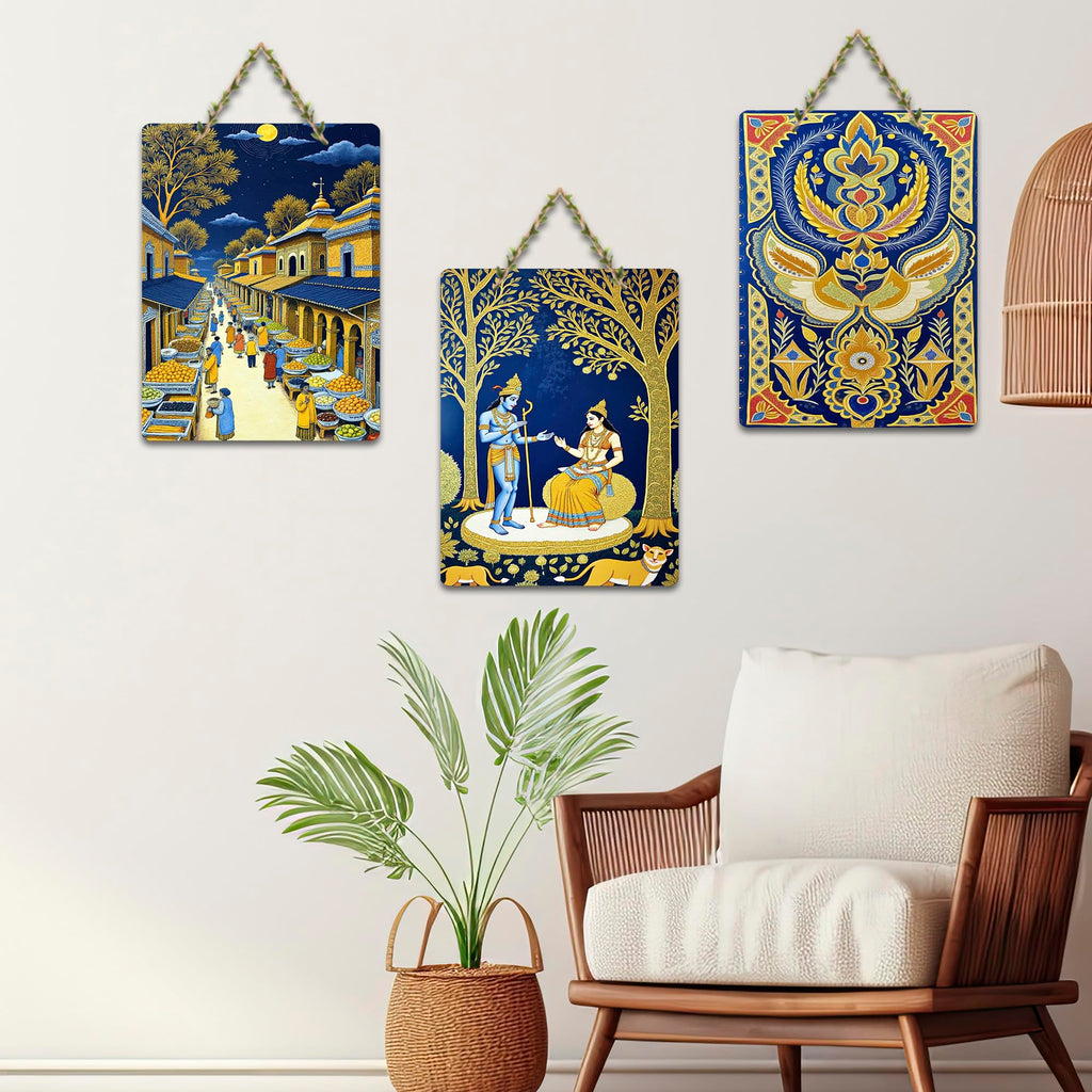 Artvibes Traditional Indian Decoration Wooden Wall Hanger for Home Decor | Wall Sculpture | Signs & Plaques | Handcrafted Art | Artwork | Aesthetic Wooden Decor | Ideal Gifts (WH_96118N), Set of 3