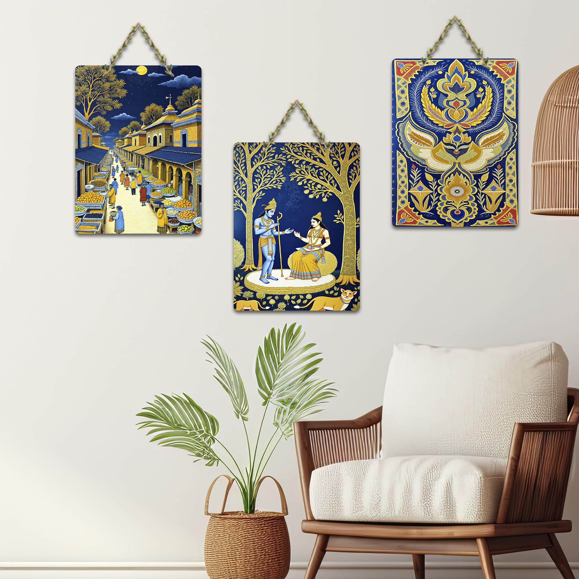 Artvibes Traditional Indian Decoration Wooden Wall Hanger for Home Decor | Wall Sculpture | Signs & Plaques | Handcrafted Art | Artwork | Aesthetic Wooden Decor | Ideal Gifts (WH_96118N), Set of 3