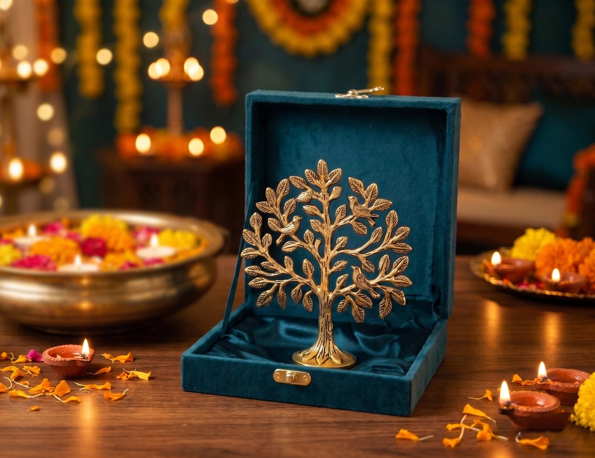 KridayKraft Metal Kalpavriksha Tree of Life Showpiece – Gold Wish Fulfilling Tree for Vastu & Feng Shui | Good Luck Gift for Home, Temple, Office & Housewarming
