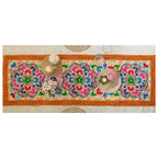 ATRANGI STUDIO Flower Embroidered Table Runner | Handcrafted Traditional Aari Work Table Cloth | Cotton Table Runner with Mirror Accents for Dining & Home Decor | 58 x 19 Inch, Multicolour