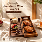 The Shilp Collective Sheesham Wood Serving Tray Set of 2 | Handmade Wooden Breakfast & Organizer Trays with Handles | Multipurpose Decorative Tray for Kitchen Dining Table & Home Décor