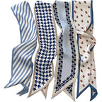 FFZDENA Hair Scarf for Women, Satin Scarf Accessories, Multifunctional Head Scarf and Bag Scarf, Set of 4 Blue Polyester Scarves for Fashion Styling