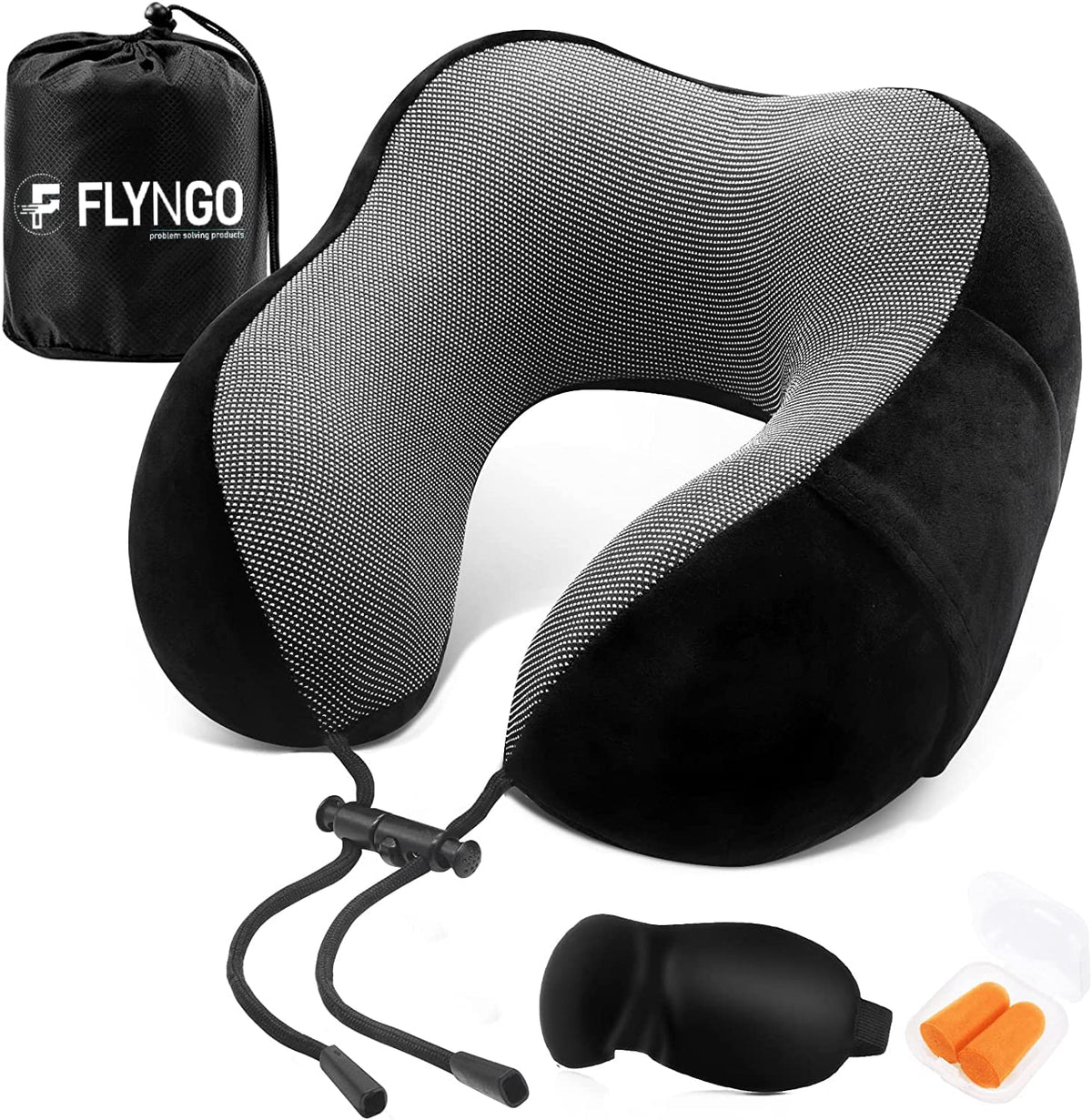 Billebon Premium Neck Pillow for Travelling Airplane Travel Pillow Comfortable Head Rest Neck Holder Pillow (Navy Blue with Eye Mask)