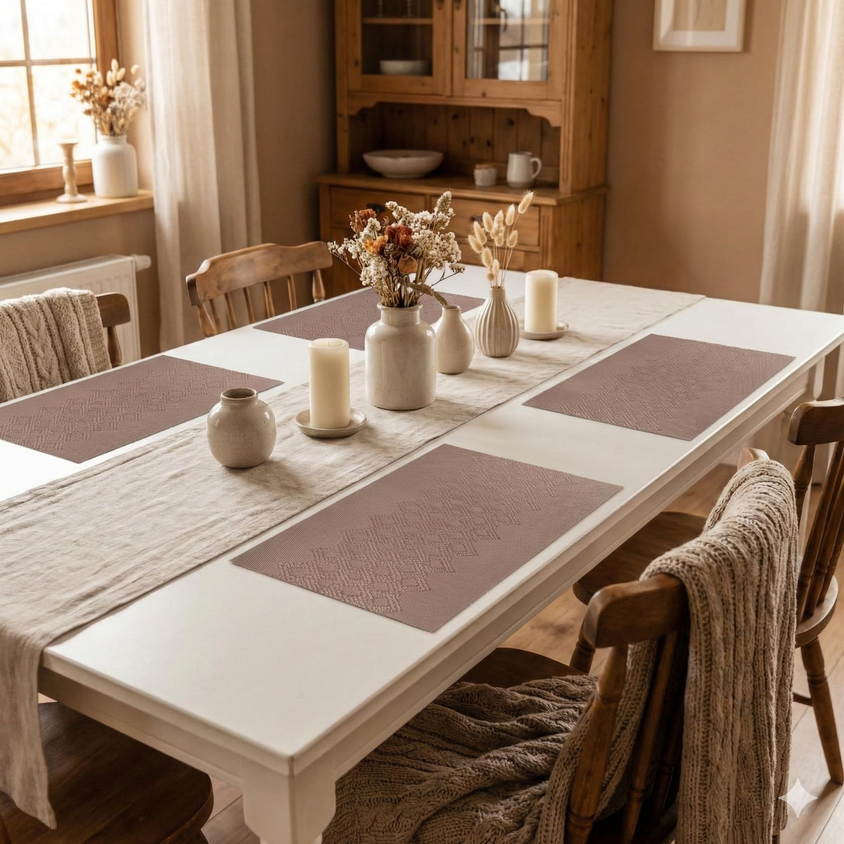YELONA Placemats Set of 4, Heat-Resistant Woven Vinyl Table Mats, Non-Slip & Washable Dining Tablemats for Kitchen & Dinner Decor, Rosy Brown (45cm x 30cm) Kafalo