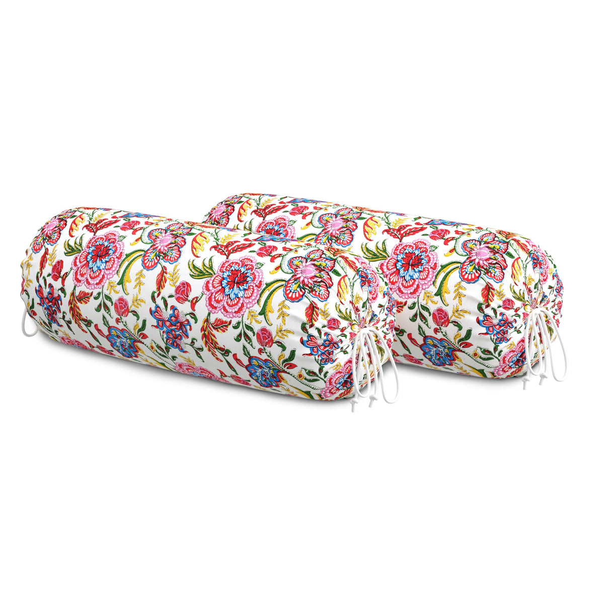 BLOCKS OF INDIA Cotton Hand Block Printed Bolster Cover | Booster Cover with Drawstring | Round Long Pillow Cover for Bed | Dewan Pillow Cover Set 16 X 32 | Set of 2 (White JAAL)