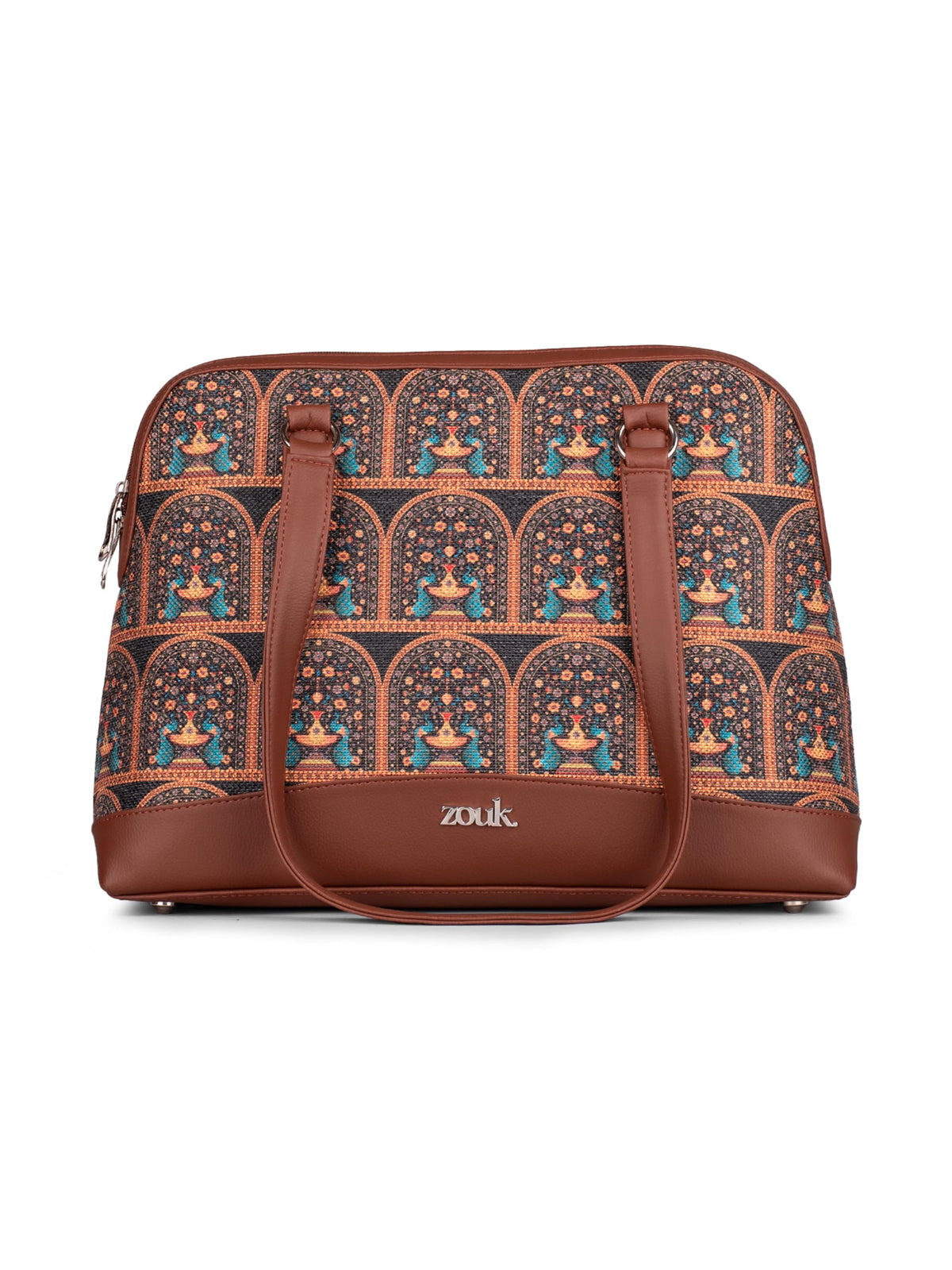 ZOUK Carry-All Work Bag | Stylish Handbag for Women Office Use | 13-Inch Laptop Compartment | Water-Resistant | Tote Bag for Office, College & Travel | Royal Indian Peacock Motif