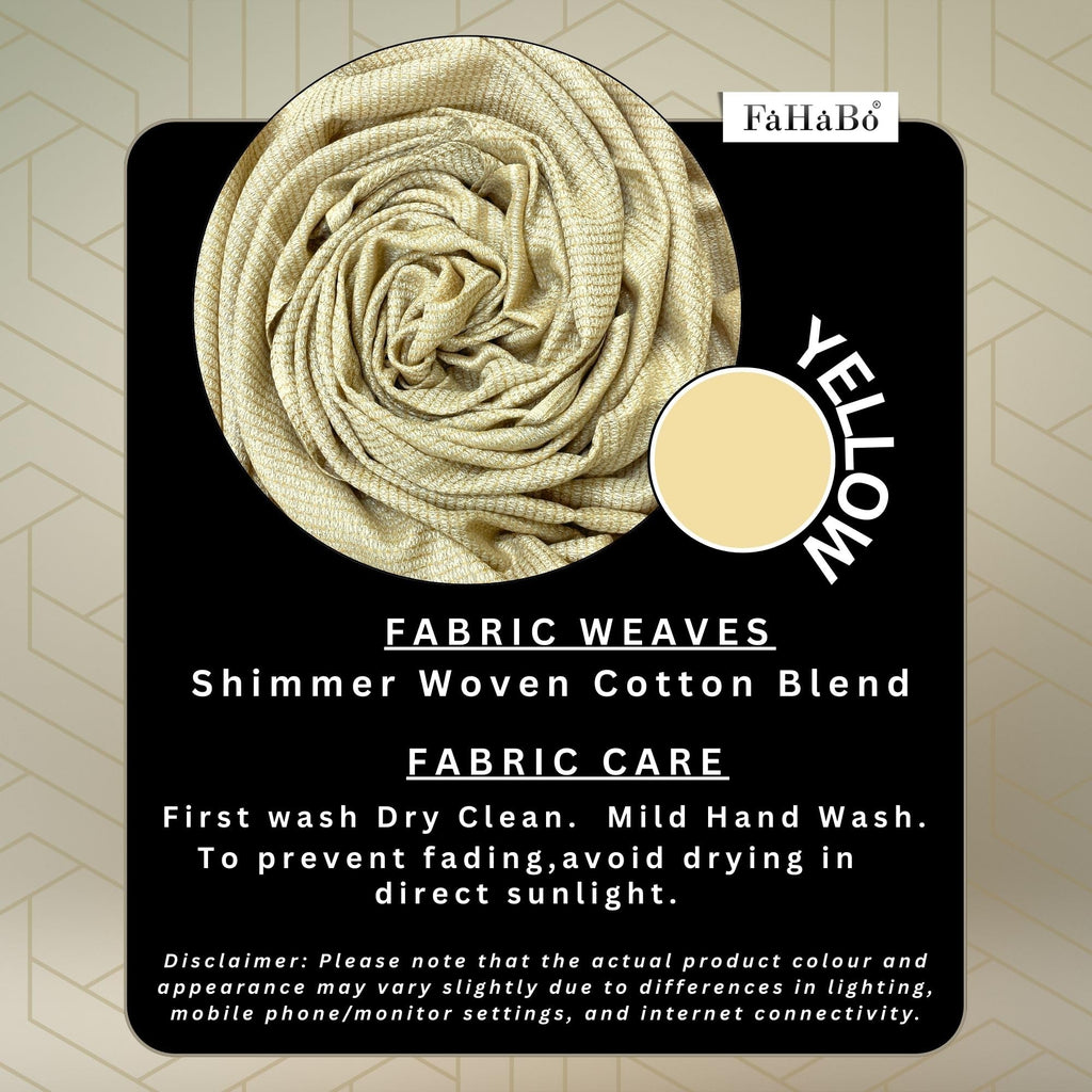 FAHABO Shimmer Woven Cotton Blend Scarf for Women – Lightweight Hijab & Stole Wrap | 73 x 29 Inches (Yellow)