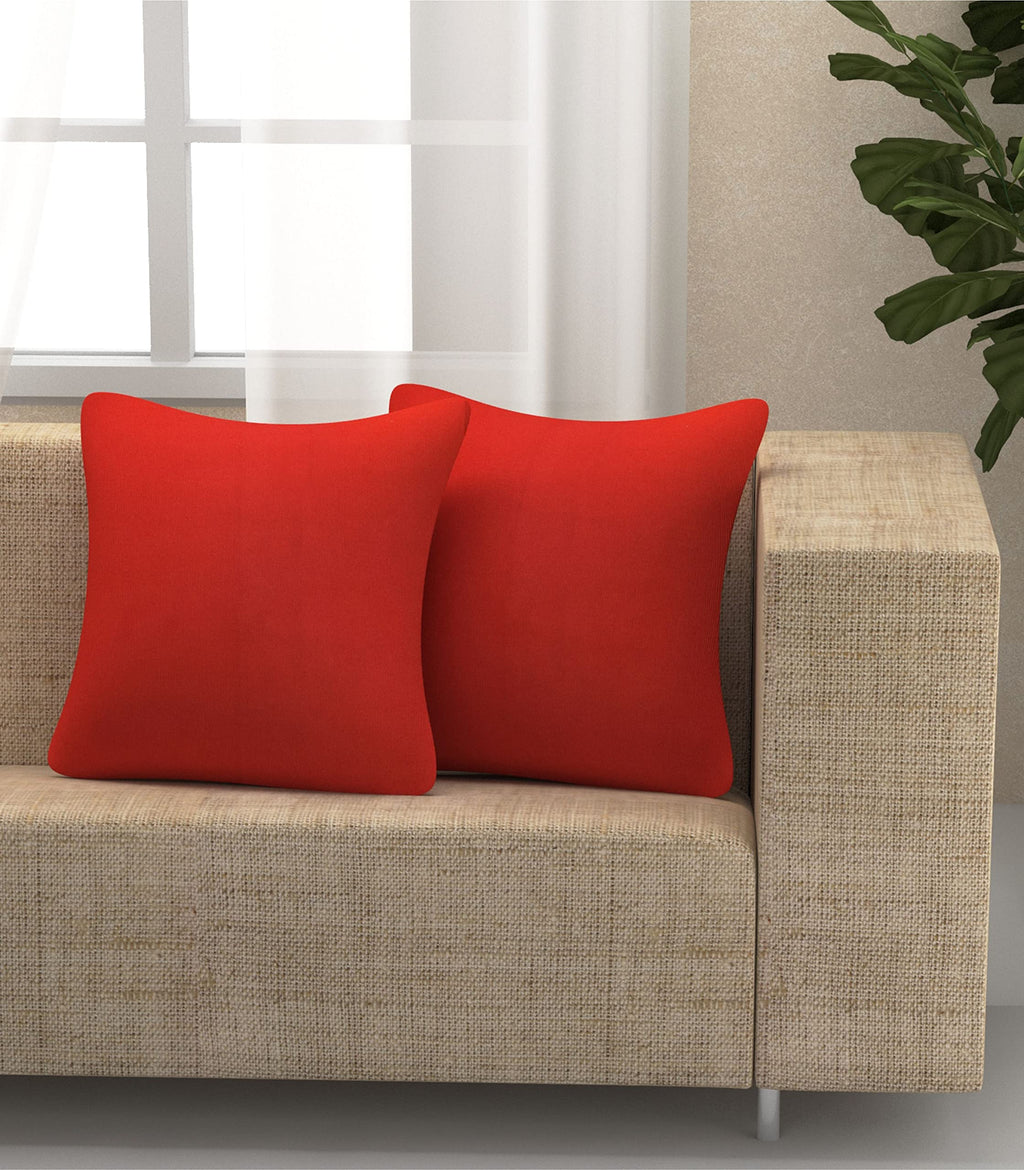 Yellow Weaves Cotton 250 TC Canvas Decorative Cushion Covers, (24 X 24 Inches), Set Of 2, Red