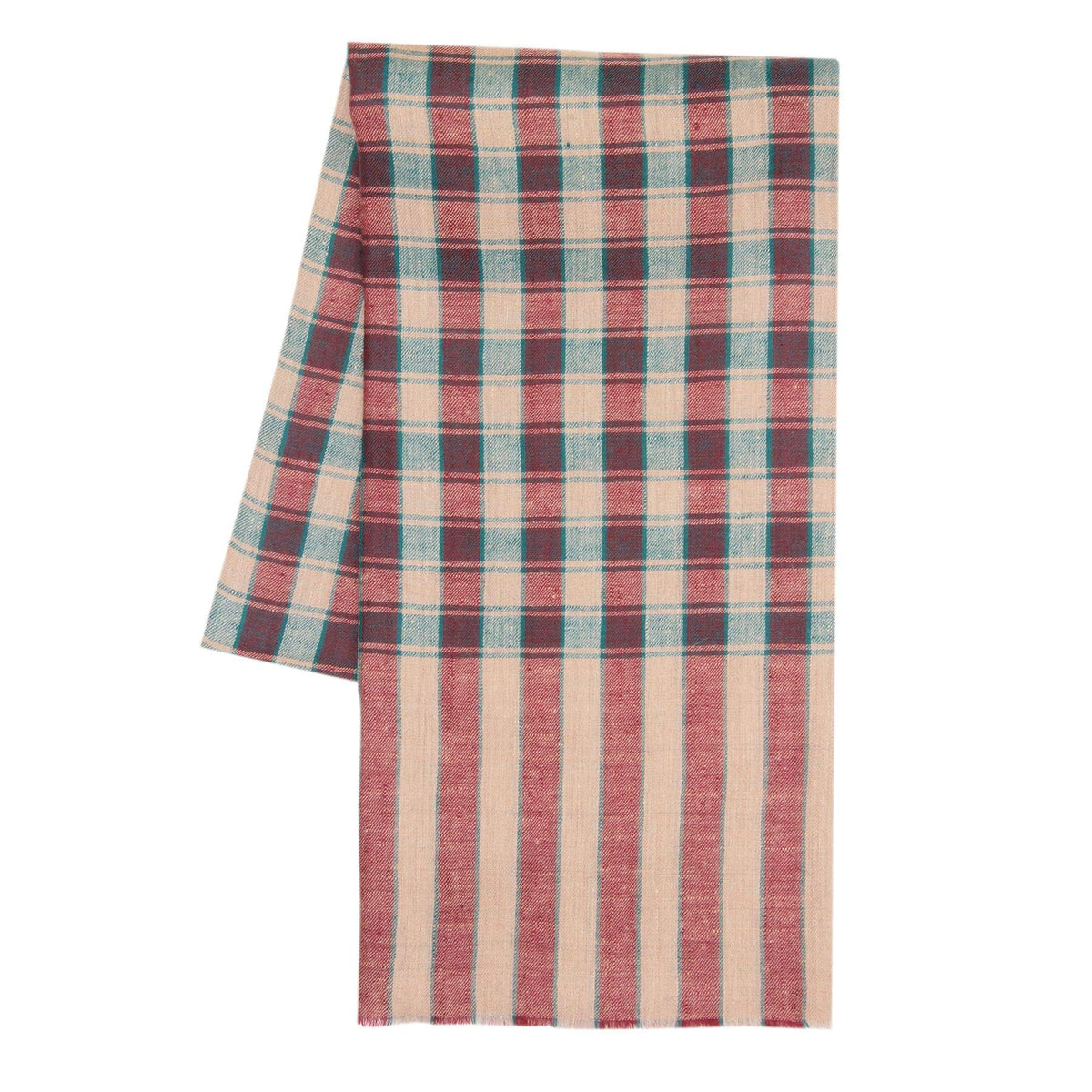 100% Cashmere Handmade in Kashmir (Gift Box) Ultra Soft Warm Superfine Check & Stripe Pashmina Shawl Beige Multicolour