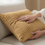 Yellow Weaves Pencil-Stripe Fur Cushion Covers | Soft Polyester | Decorative Sofa & Throw Pillow Covers | 16x16 Inches, Pack of 2 (Golden Brown)