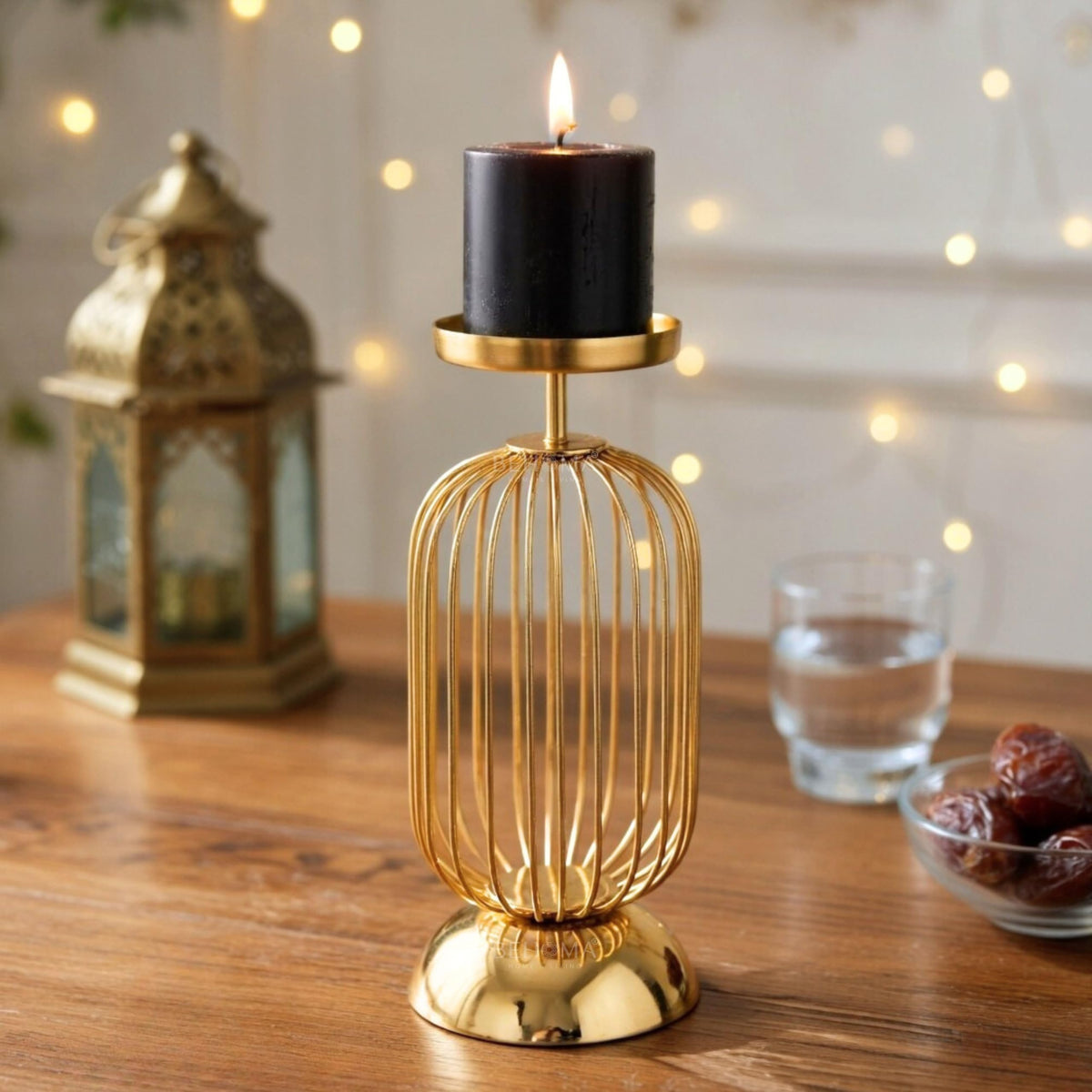 Behoma Metal Pillar Candle Holder Stand with Gold Finish - 10 Inch
