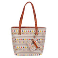 Storite Women's Tote Bag with Leather Handles & Embroidery Printed Handbag with Zip Pockets, Shoulder Tote Bag and Handbag for Office and College (Geometric Ethnic Stripe)