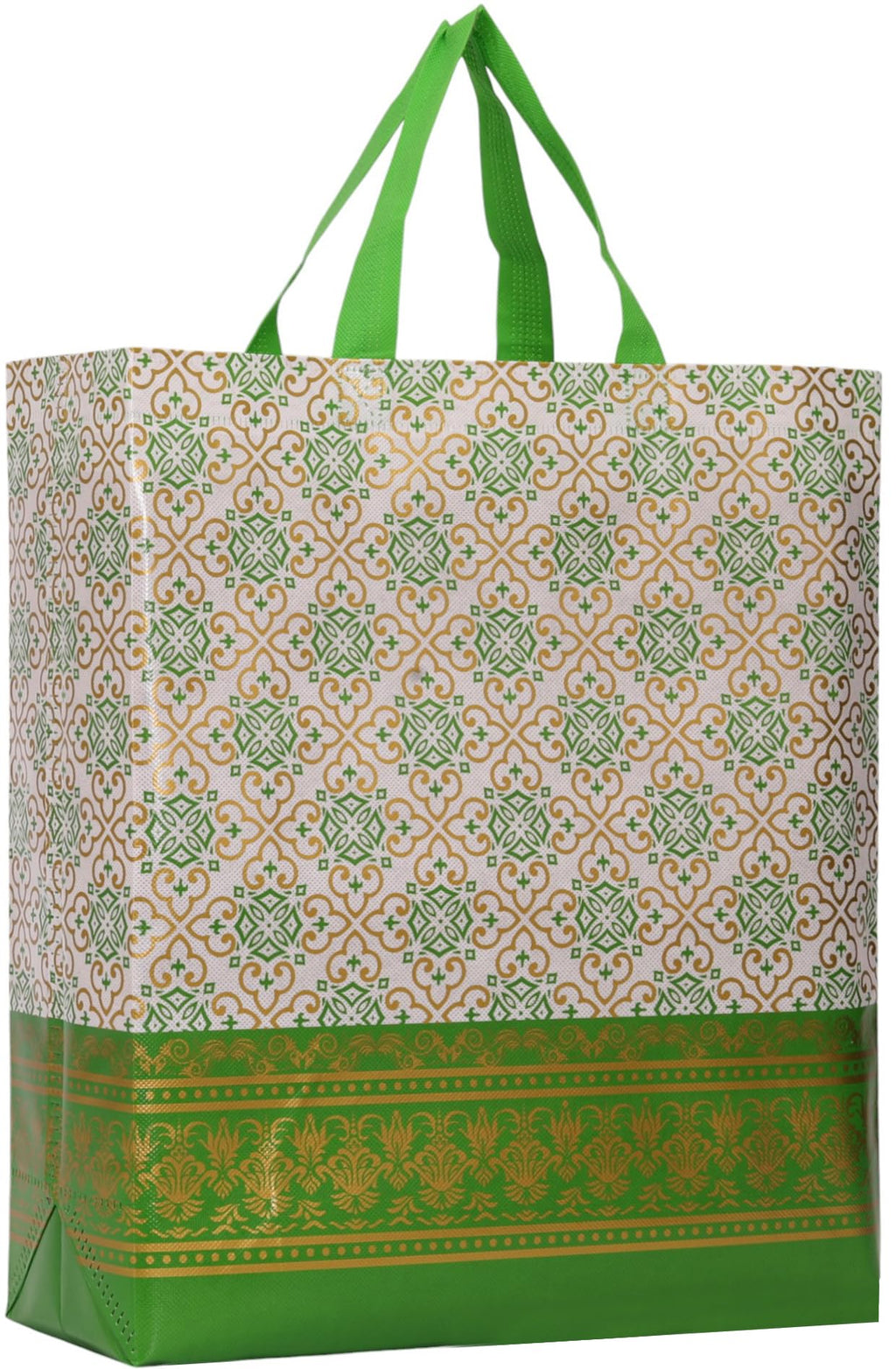 AUTHENTIC AK Reusable Printed Tote Bags, Set of 4, Red, Green, Blue, Orange (40)