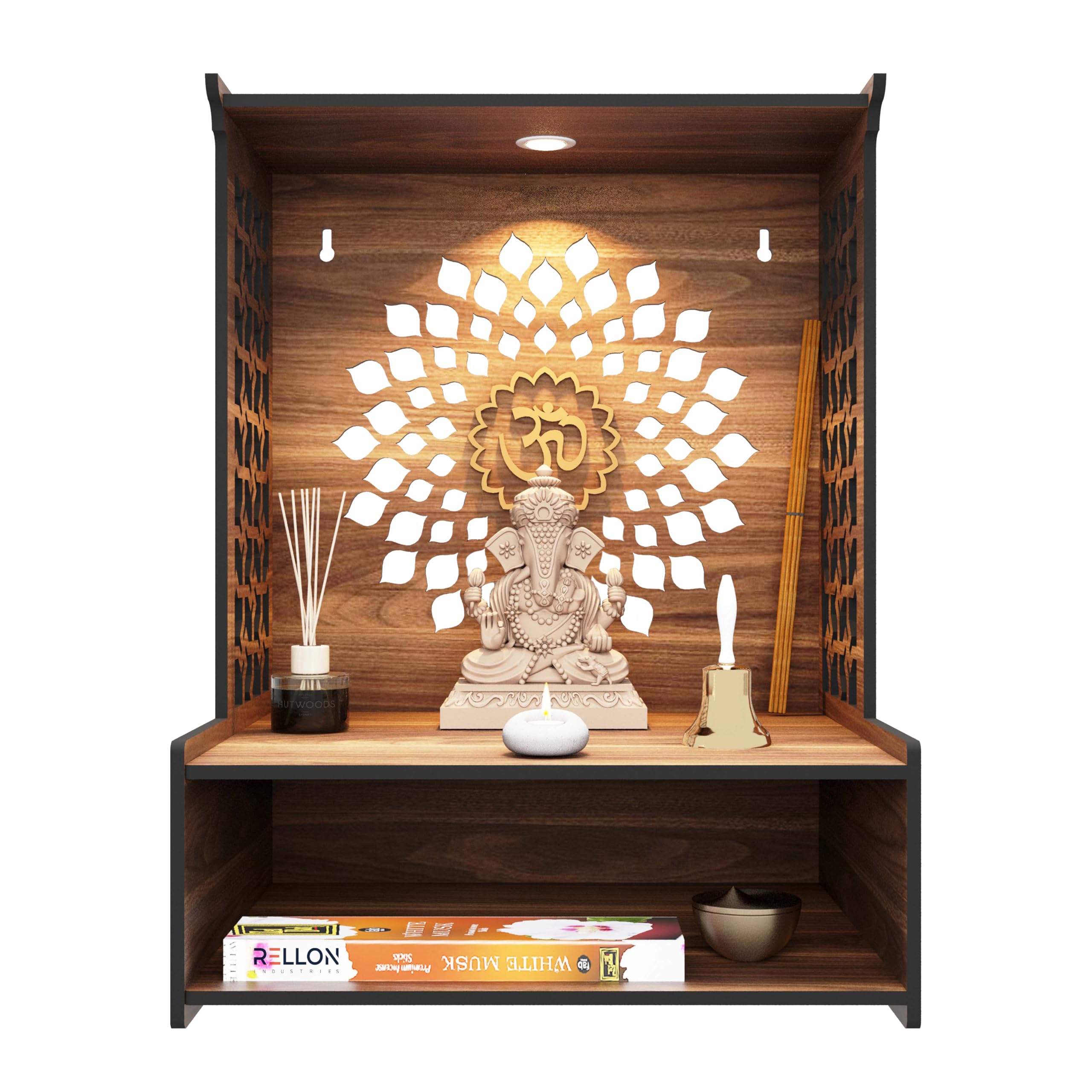 Rellon Industries Temple for Home, Mandir for Home for Pooja Mandir for Home Beautiful Wooden Temple for Home Pooja Stand for Home and Office with LED Spot Light mandir (A4)