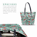 Aquatan Floral Green Vegan Leather PU Tote Bag – Spacious, Sturdy Handbag with Zip Compartment for Office & Travel