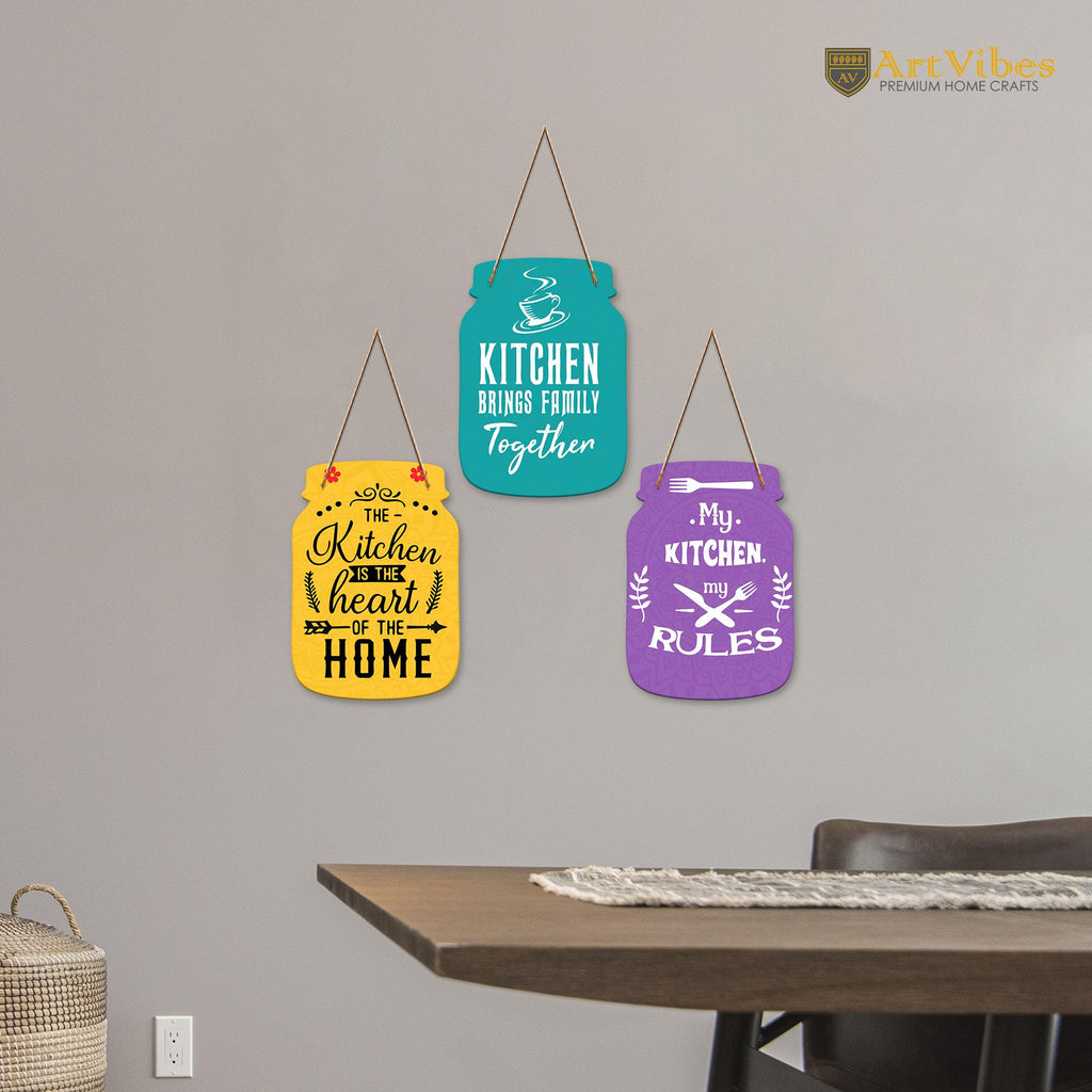 Artvibes Kitchen Brings Family Together Quote Decorative Wall Hanging Decoration item for Kitchen | Home Decor | Quotes Decor Item | Family Quotes Wall Art | Wall Poster | Gifts (WH_8902N), Set of 3
