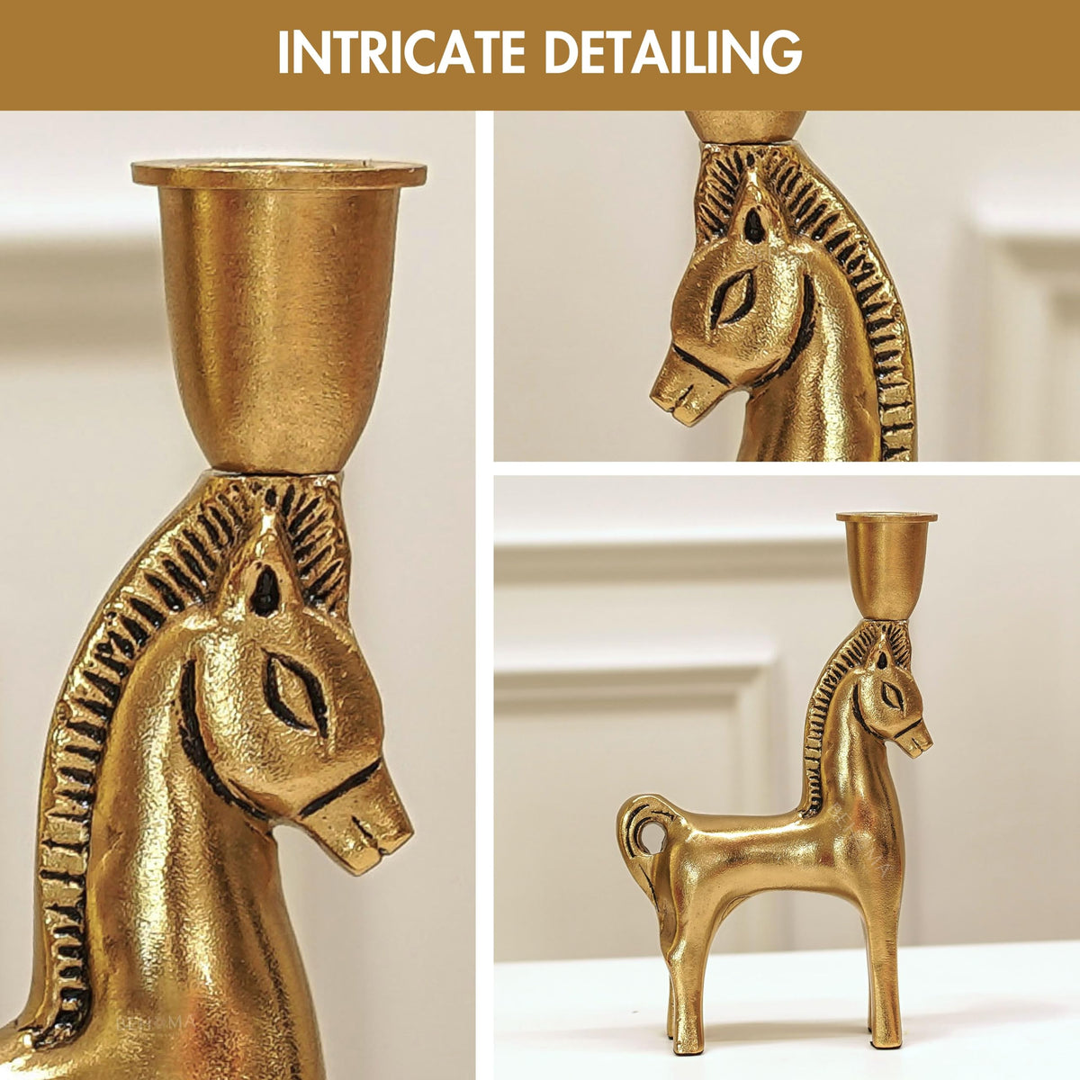 BEHOMA Handcrafted Metal Horse Candle Holder, Golden