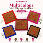 RiddhiInfotech Traditional Uttarakhand Pahadi Scarf (26 x 26 Inch) | Printed Square Head Scarf for Women & Girls | Vintage Style Hair Scarf, Bandana, Head Wrap & Neck Scarf | Multicolour | 1Pc
