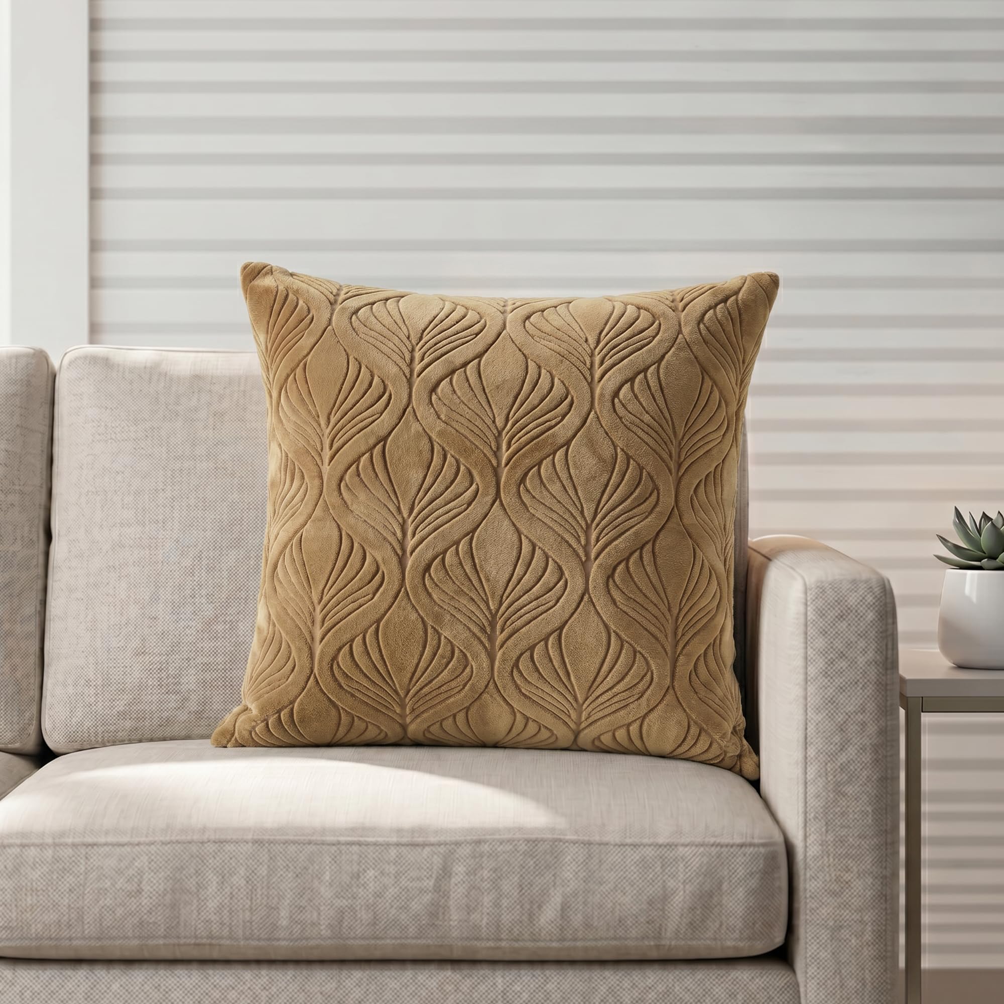 Yellow Weaves Jacquard Cushion Covers | Sofa Cushion Covers | Throw Pillow Cover for Sofa, Couch, Living Room| Removable & Washable | 16x16 Inches, 1 Piece (Golden Brown)