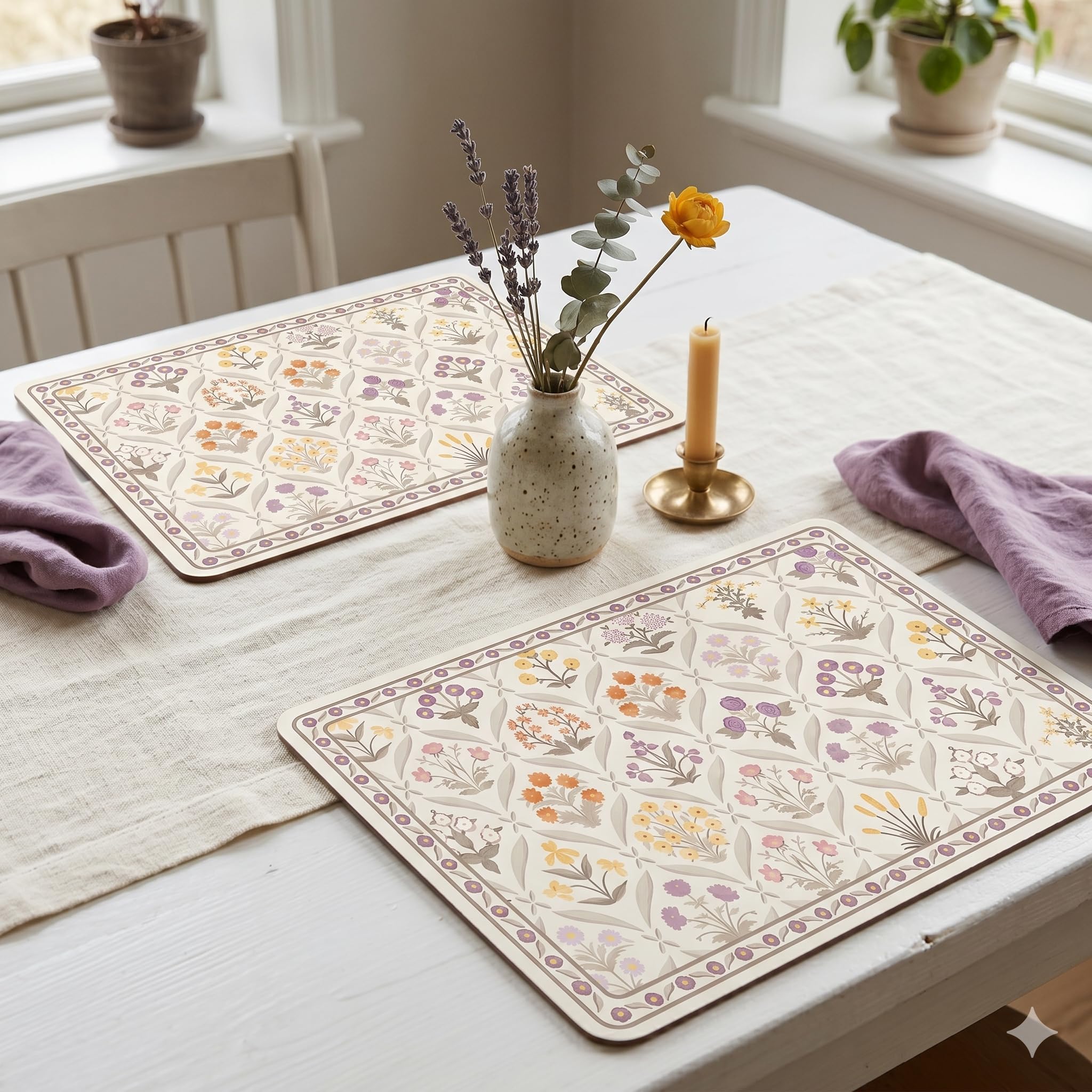 Upaado Leather Dining Table Placemat with Vintage Design - Pack of 2 | Heat Resistant, Waterproof, Non-Slip Table Mat for Kitchen Dining Table, PU Leather Mat for Table Protection (Pale Beige) Kafalo