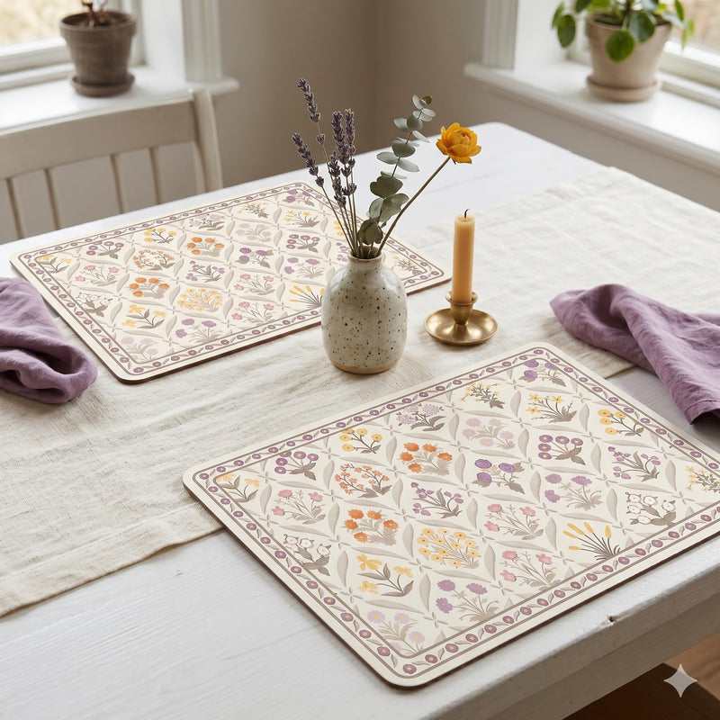 Upaado Leather Dining Table Placemat with Vintage Design - Pack of 2 | Heat Resistant, Waterproof, Non-Slip Table Mat for Kitchen Dining Table, PU Leather Mat for Table Protection (Pale Beige) Kafalo