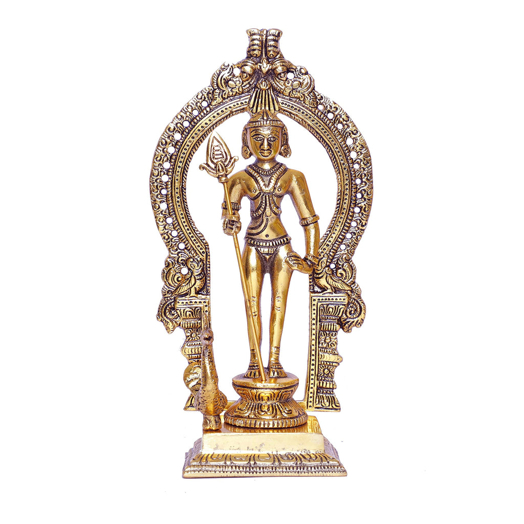 KridayKraft Metal Murugan Swami (Kartikeya) Statue Standing with Peacock, Swaminatha,Skanda Swamiji, Subramanyam Murti for Pooja, Vastu & Home,Office Decor,Religious Idol