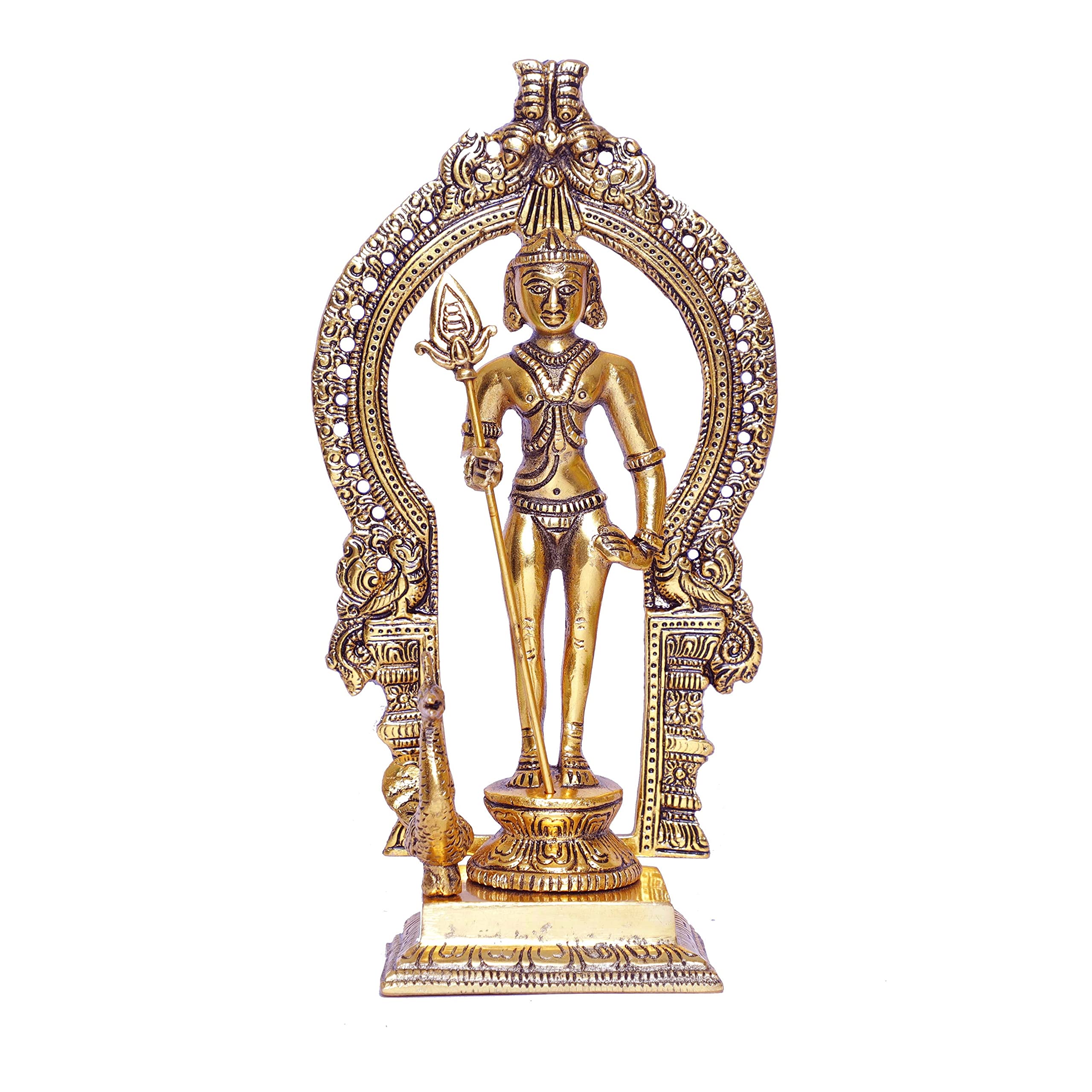 KridayKraft Metal Murugan Swami (Kartikeya) Statue Standing with Peacock, Swaminatha,Skanda Swamiji, Subramanyam Murti for Pooja, Vastu & Home,Office Decor,Religious Idol