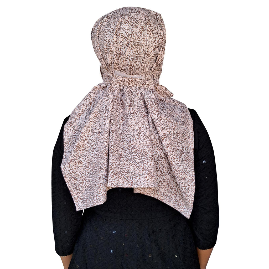 Switchon Pure Cotton Innovative scarf Hijab for Women with closer 3 inch Hook and Loop Tape for size adjustment for 12 yrs and above (Brown_White2)