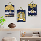 Artvibes Shrinath Ji & Cow Pichwai Art Decorative MDF Wooden Wall Art for Home | Spiritual Decor Items | Religious Wall Art | Wall Poster | Ethnic Wall Decor | Gift Items (WH_96140N), Set of 3