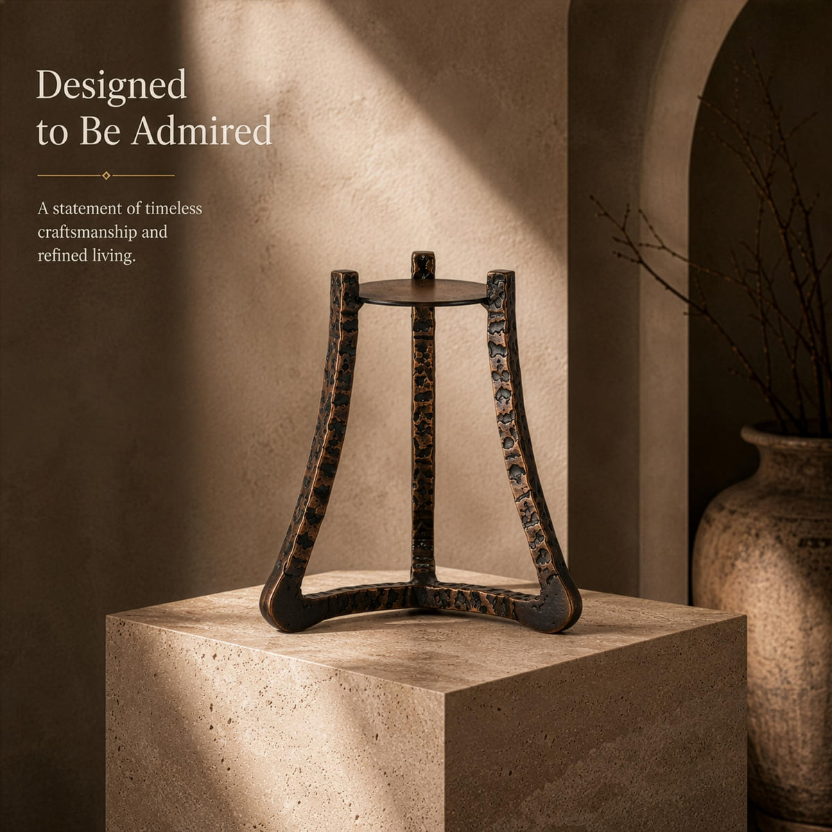 Helios Pyrr Tripods Candle Stand - Antique Copper | Luxury Metal Candle Holder Set for Home, Living Room & Gifts | Modern Decorative Centerpiece