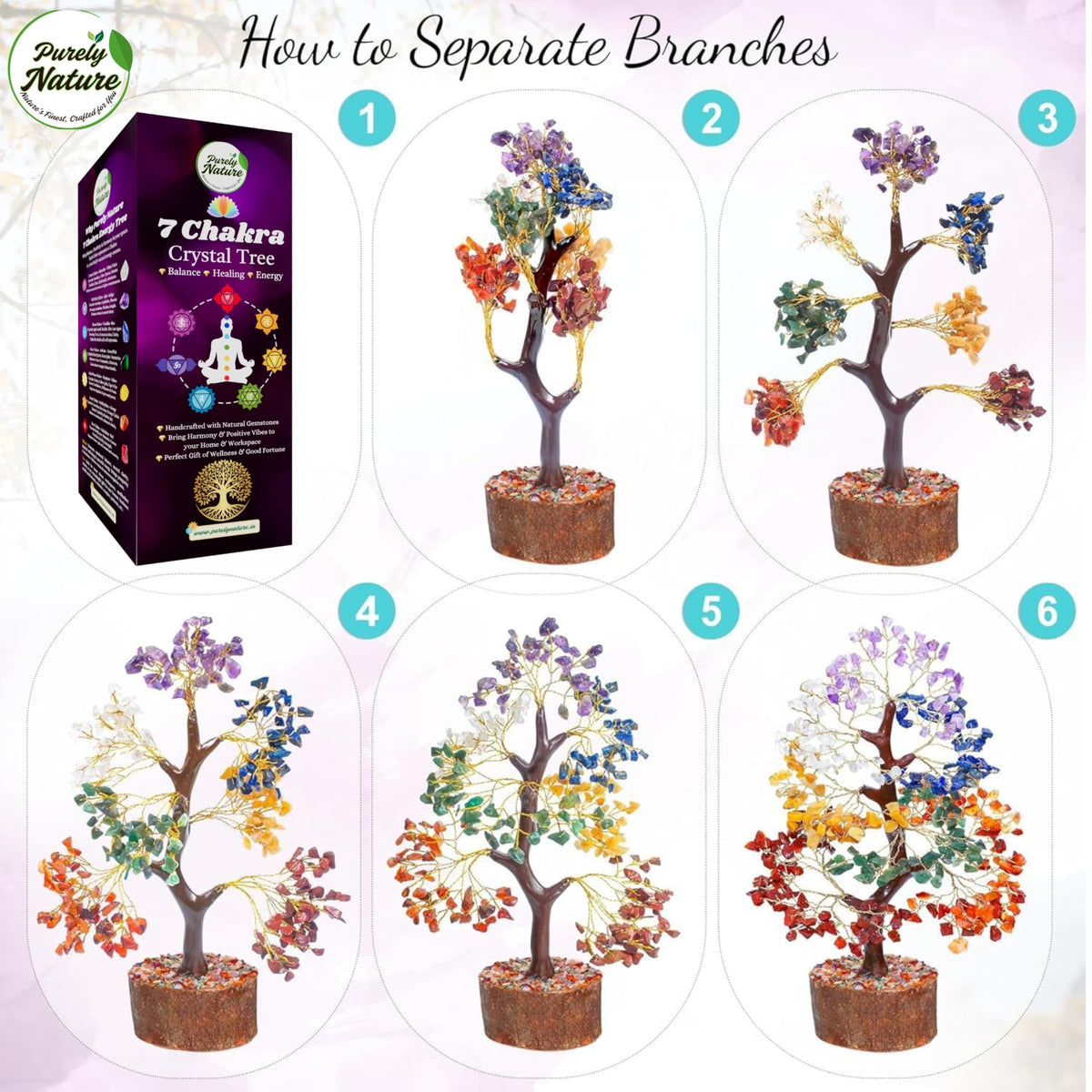 7 Chakra Crystal Tree 300 Beads – Original Natural Gemstones, Healing Bonsai Money Tree of Life for Home Decor, Vastu, Reiki, Feng Shui, Positive Energy, Prosperity & Good Luck