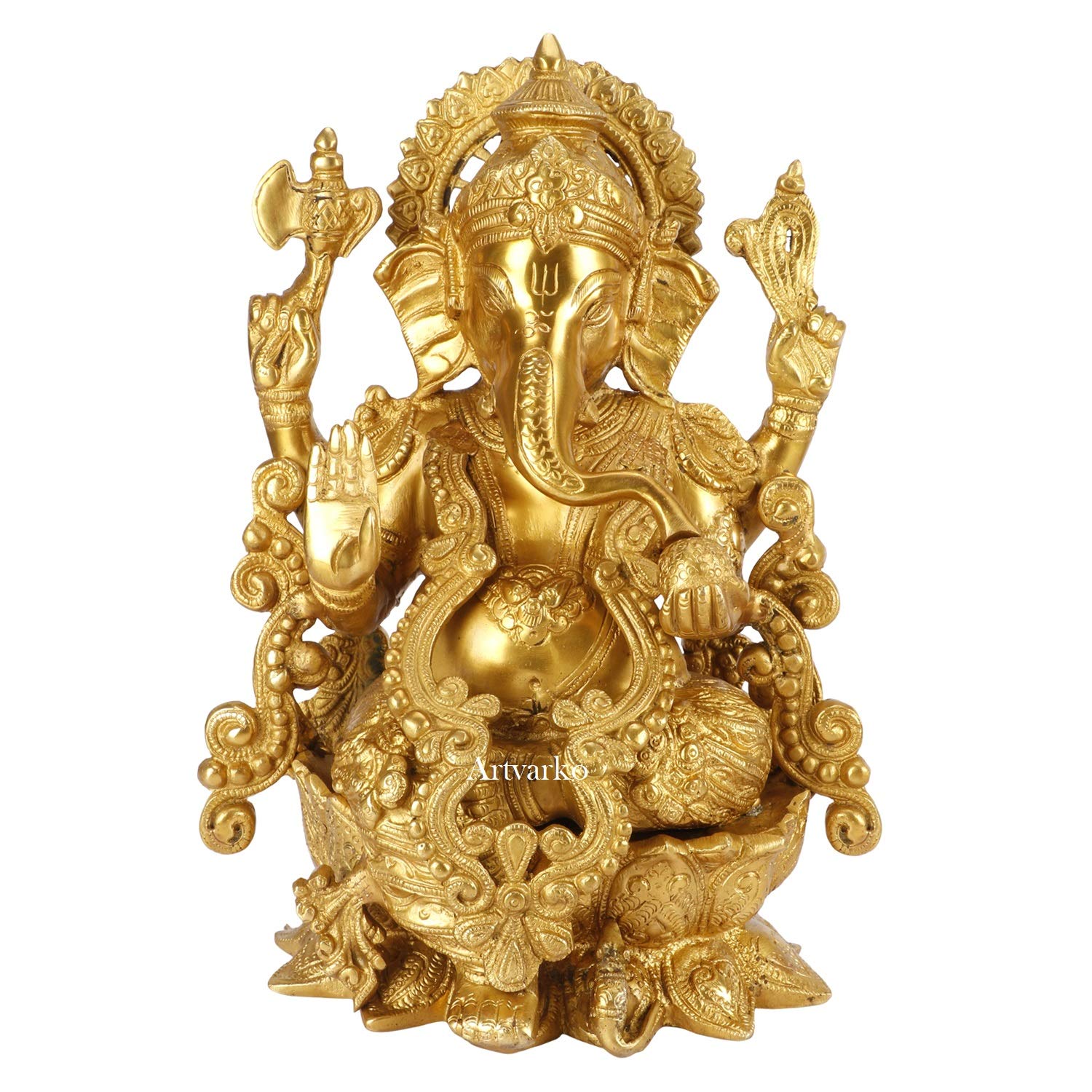 ARTVARKO Brass Ganesh Idol Statue Ganesha Vinayak Ganpati Bhagwan Home Entrance Décor Temple Puja Gift Height 12 Inch