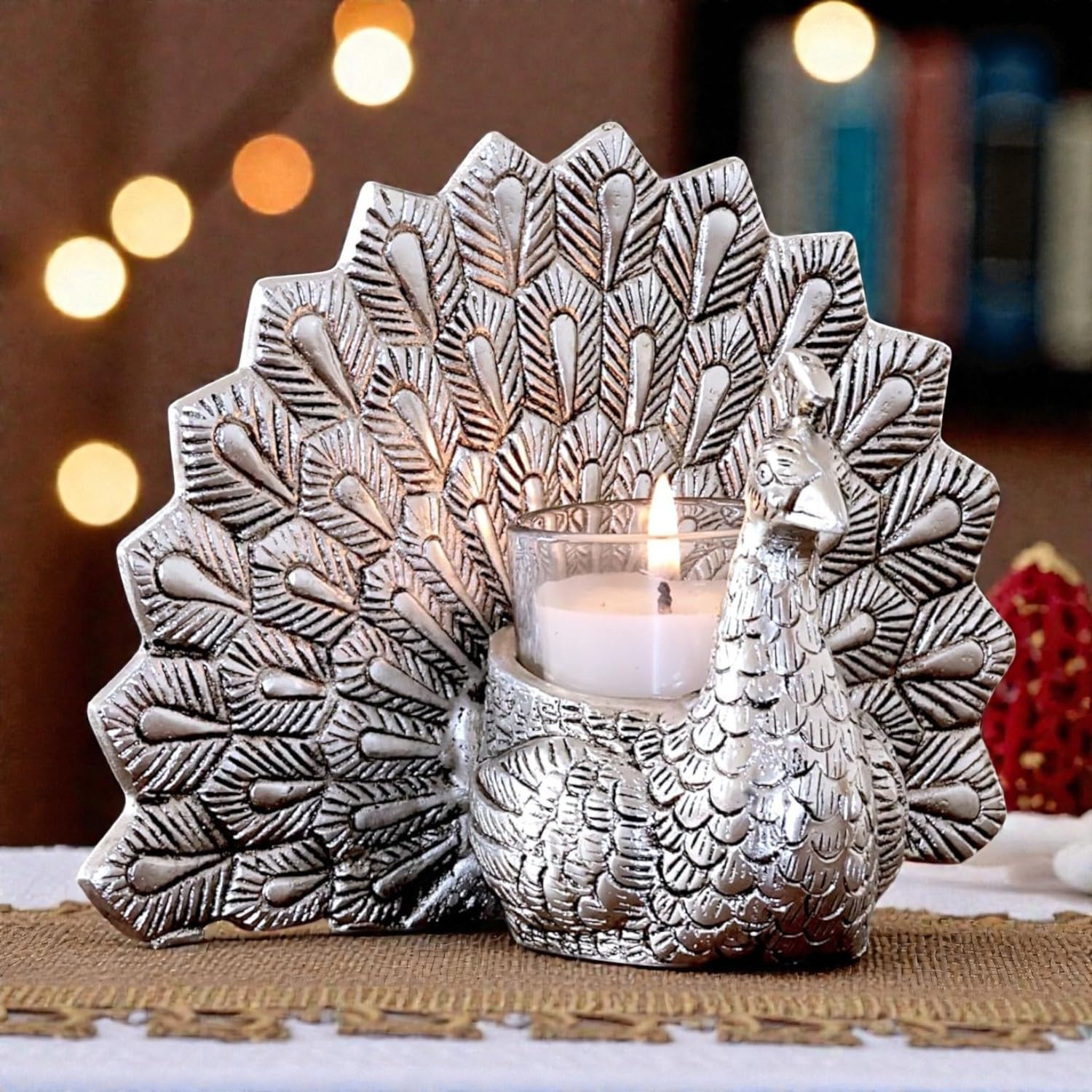 KridayKraft Metal Dancing Peacock Candle Holder Vastu Figurine for Good Luck and Love | Candle Holder for Home Dcor Tabletop Living Room Office | Showpiece Statue for Gifting
