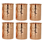 Adoko 100% Pure Copper Hammered Tumbler Set of 6 (300ml Each) | Handmade Ayurvedic Copper Water Glasses | Traditional Tamba Drinking Glasses for Home & Kitchen
