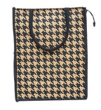 JUTEKA Natural Brown Houndstooth Printed Jute Bag Lunch Bag, Grocery Bag, Tote Bag, Hand Bag, Picnic Bag - Bag for Men, Bag for Women, Girls Bag, Lunch Hand Bag for Kids with Zip