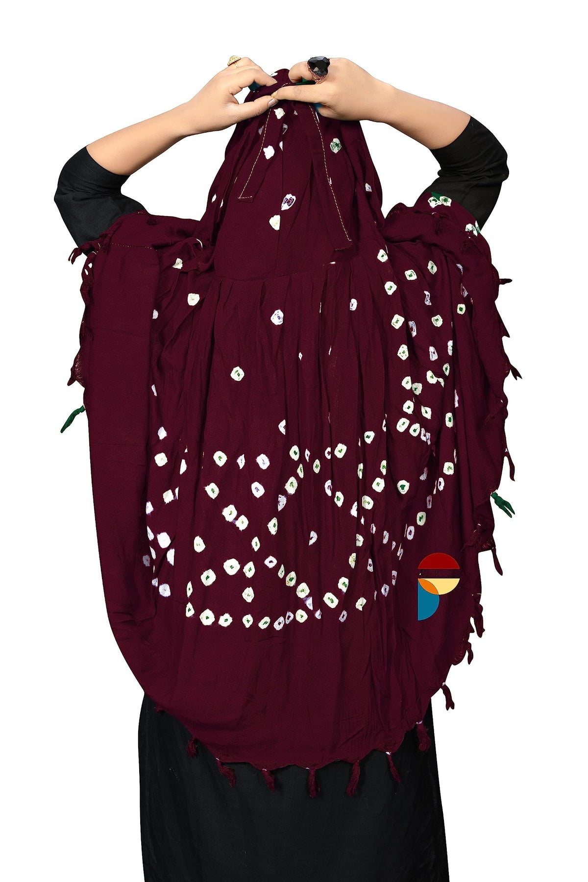 PRACHARAN Women Cotton Stylish Hand Printed Scarf, Anti Pollution Full Face Scarf With UV Sun Rays Protection Scarf For Women And Girls (Burgundy), Female, Maroon