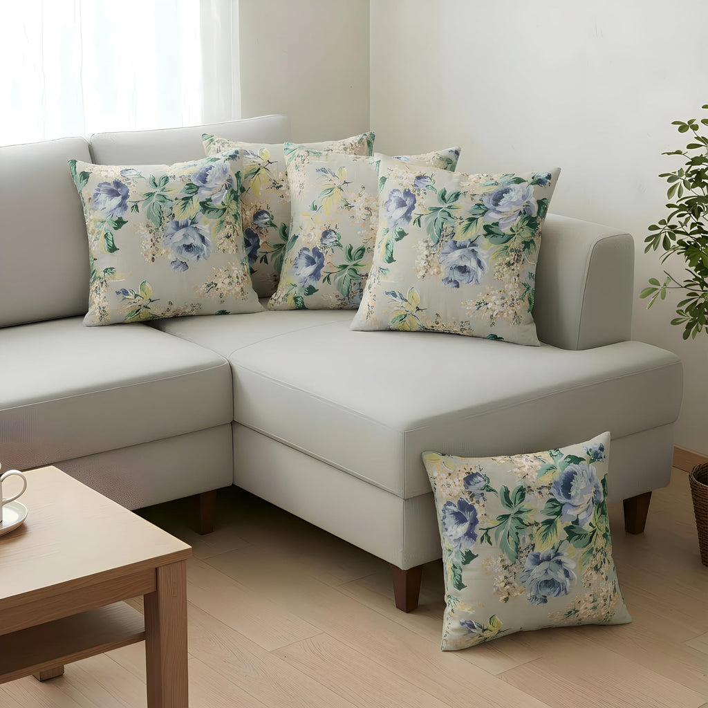 Clasiko Cotton Cushion Covers 16x16 – Set of 5 Decorative Cushion Covers, Garden Frost, Soft Cotton, Hidden Zip, Sofa & Bedroom Décor