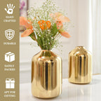 BEHOMA Metal Flower Vase Set of 2, Gold