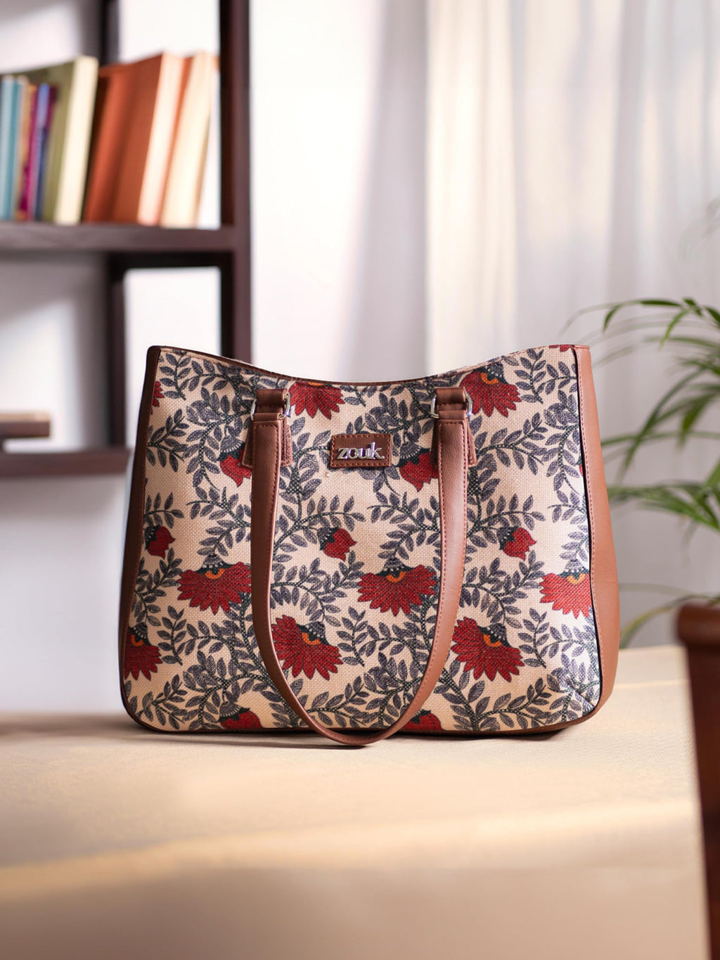 ZOUK Nawabi Couture Getaway Handbag | Jute | Vegan Leather Handcrafted Tote Bag | Beige and Red