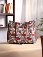 ZOUK Nawabi Couture Getaway Handbag | Jute | Vegan Leather Handcrafted Tote Bag | Beige and Red