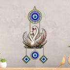 Artvibes White Swan Couple Evil Eye Wall Hanging for Home Entrance & Main Door | Decorative Nazar Battu Vastu Decor for Living Room | Bedroom | Love Harmony Positive Energy Wall Accent (WH_85128N)