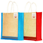 INDOZY Men's and Women's Jute Bag for Lunch Tiffin with Zip Plain Tote Combo (Multicolor)