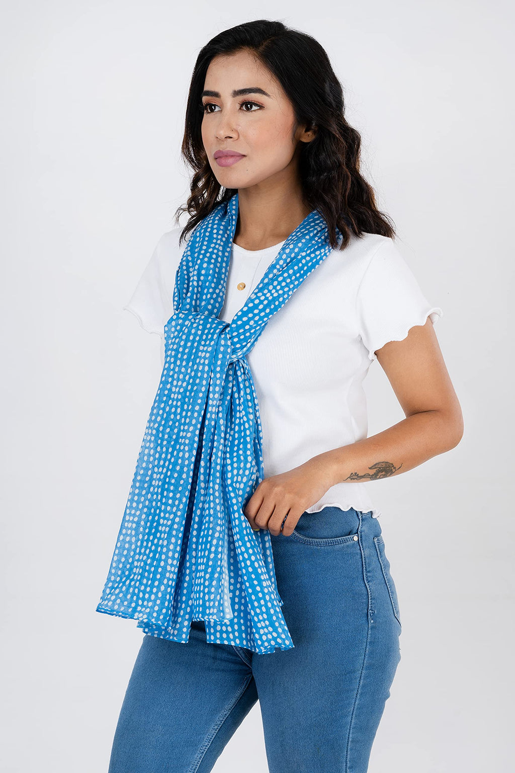 AQVA Printed Cotton Scarf for Women Stylish (Steroide Indigo) | Head and Face Cover Scarf for Girls with 100% Cotton | Soft & Lightweight Scarves/Stoles for all Weather (72 x 43 in)